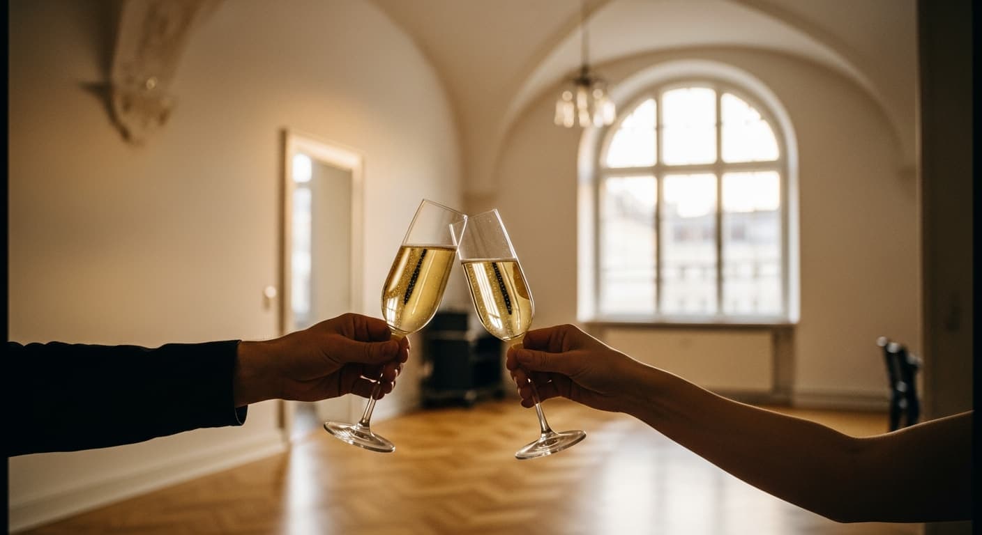 Team von Wolke 7 Immobilien stößt nach einem erfolgreichen Abschluss an